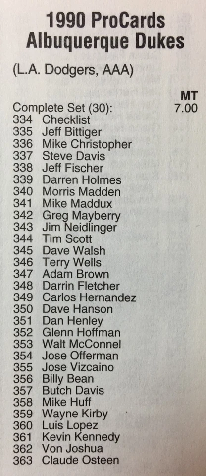 1990 ProCards ALBUQUERQUE DUKES-Dodgers Minor League UNOPENED Team Set B2018718 - Image 2 of 4