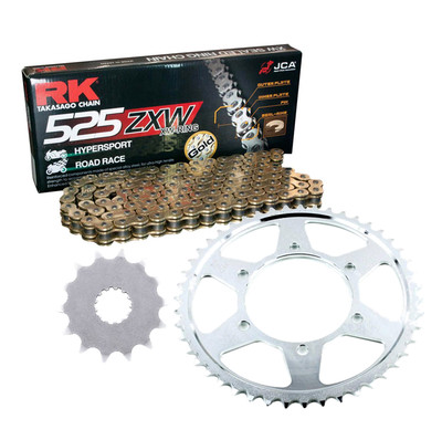 RK Gold Chain & Sprocket Kit for 2017-2023 Triumph 765 Street Triple R ...