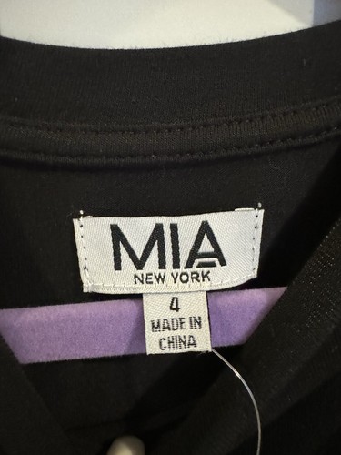 MIA NEW YORK Silver Crystal Lux Short Sleeve Black Tshirt Girls Size 4 New W Tag - Picture 6 of 7