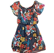 Red Berry Blouson Dress Sz Small Spring Playful Floral Vacation Comfort
