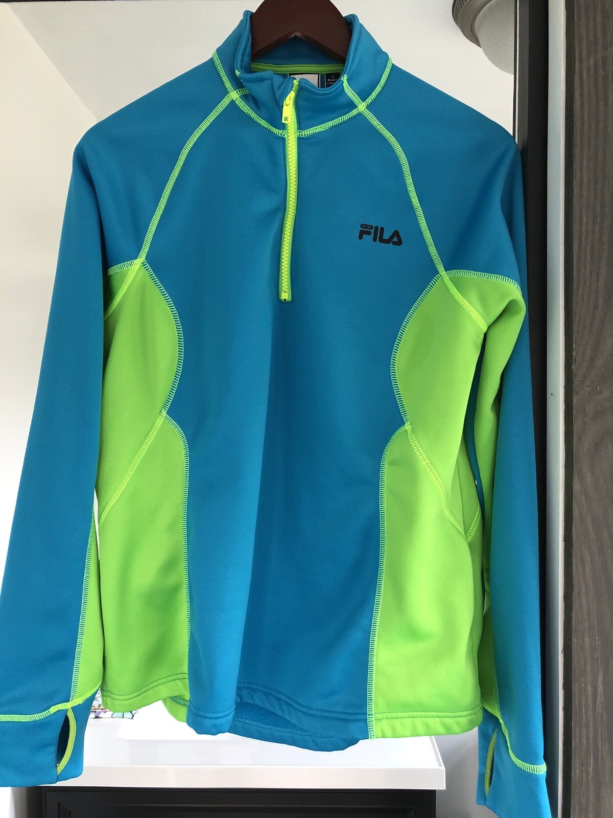 Maglione donna FILA Performance running 3 4 zip taglia large blu verde manica lunga