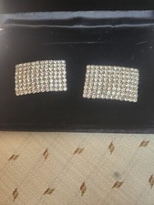 FANCY RHINESTONE PRONG SET MUSI SHOE CLIPS SILVER TONE VINTAGE