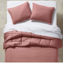 CASALUNA Full/Queen Heavyweight Linen Blend Comforter Sham Set Rose New