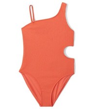 Abercrombie  Fitch Girl's Asymmetrical Cutout One-Piece Swimsuit Coral 13-14