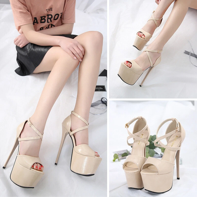 Women Platform High Heels Sandals Cross Strap Peep Toe Sexy Stiletto Party Shoes