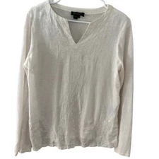 Lauren Ralph Lauren Women's White Linen Embroidered Top Feminine Size M