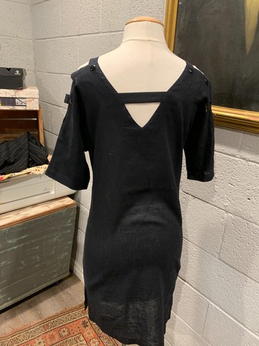 Vintage Pierre Cardin for Neiman Marcus Black Linen Dress with Strappy (6) - Picture 6 of 7