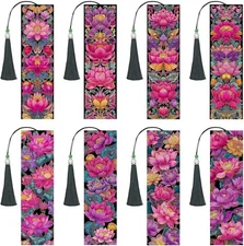 8PCS Lotus Diamond Art Bookmarks for Adults Book Lovers 5D Diamond Art Book Mark