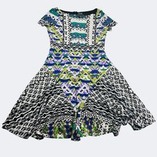 Gabby Skye Geometric Boho Mixed Print Short Sleeve Fit Flare Dress Work Sz 4