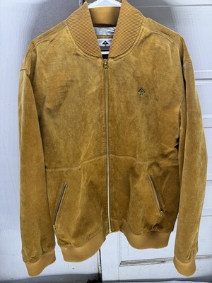 LRG Men's Brown Bomber Jacket Size L Bird Print Lining Zipper Stand-Up Collar