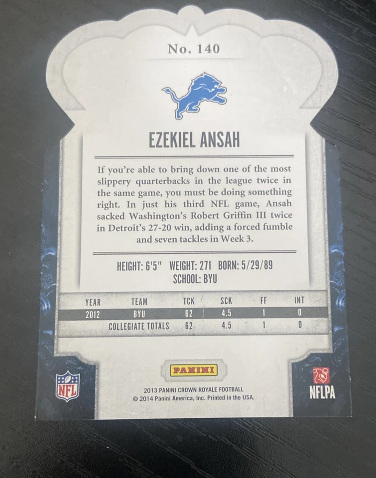 2013 Panini Crown Royale Bronze Holo Die-Cut /299 Ezekiel Ansah Rookie RC Lions - Image 2 of 2
