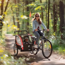 2-in-1 Walk/Ride Child Baby Bike Trailer for Kids 2 Seater High-Visibility