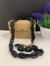 NEW Coach Leather Covered Long Chain Strap, Black/Brass