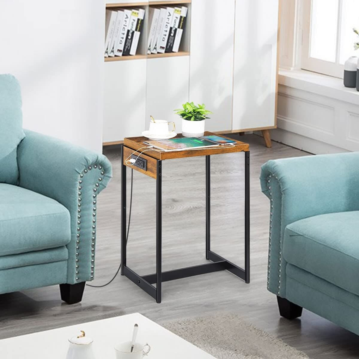 2-Piece Nightstand Set with Built-In USB Charging Station