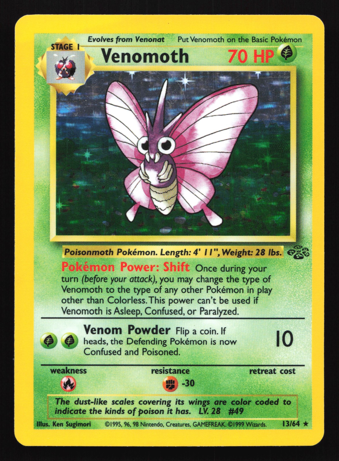 Venomoth 13/64 Jungle Holo Rare Pokemon Card