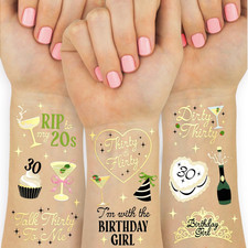 30Th Birthday Temporary Tattoos - 50 Gold Foil Pcs Birthday Cocktail Accessory