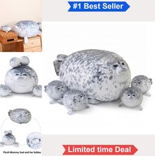 Seal Stuffed Animal Plush Pillow 16 Inch with 4 Baby Seals Zipper Tummy Soft