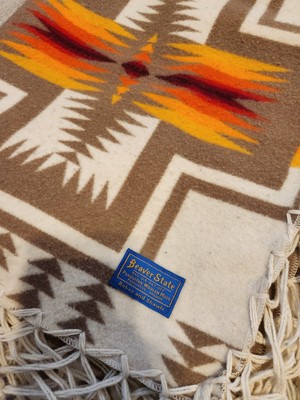 Vintage Pendleton Beaver State Wool Blanket 62x64 Harding Navajo