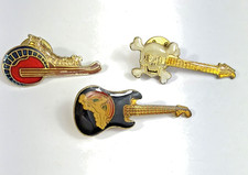 Lot Of 3 Lapel Hat Guitar Theme Pins - Bluegrass Skull Crossbones Unicorn