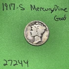 1917-S Mercury Dime 10c Good 90% Silver