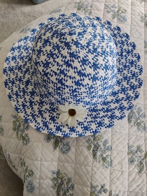  Girl's Spring Hat Ribbon Flower Tea Party Dress Up Play White  & Blue