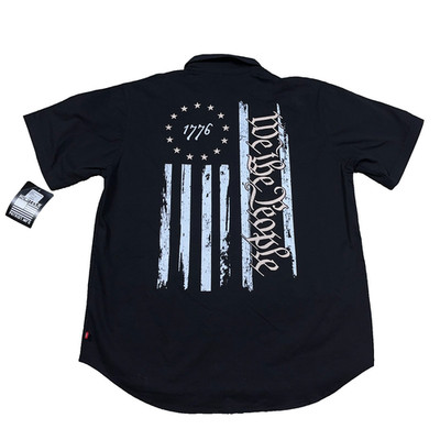 Howitzer Shirt Men Large Black Button Up Military Amreichan Flag Tactical