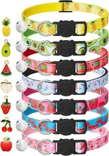 7 Pack Breakaway Cat Collars with Bells & Fruit Pendants, Safety Kitten Collar
