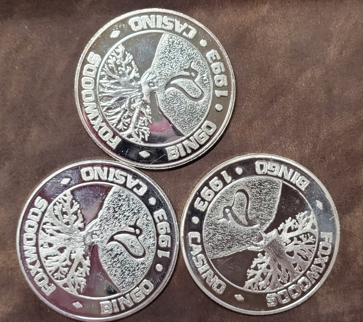 3pc .999 Silver $7 Seven Dollar Casino Gaming Token Foxwoods
