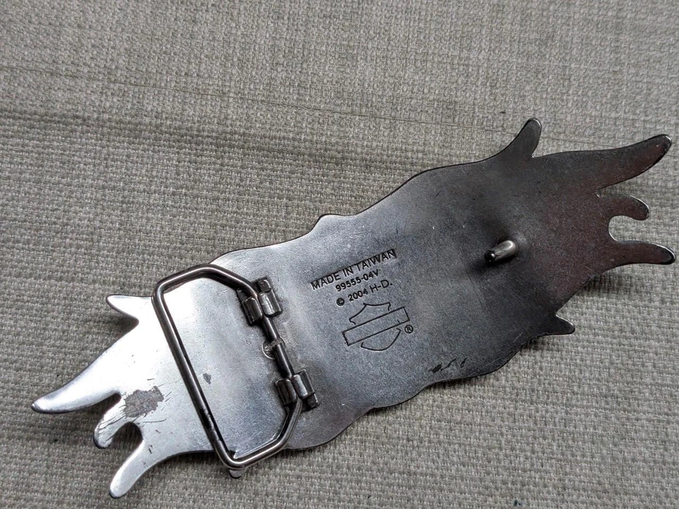 Hebilla de cinturón vintage Y2K Harley Davidson motocicleta llamas metal cromado occidental Foto 4 de 4