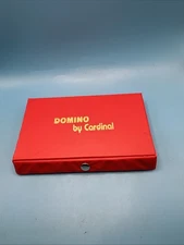 Vtg Dominoes Domino By Cardinal 28 Ivory  Pieces w/ Red Vinyl Case
