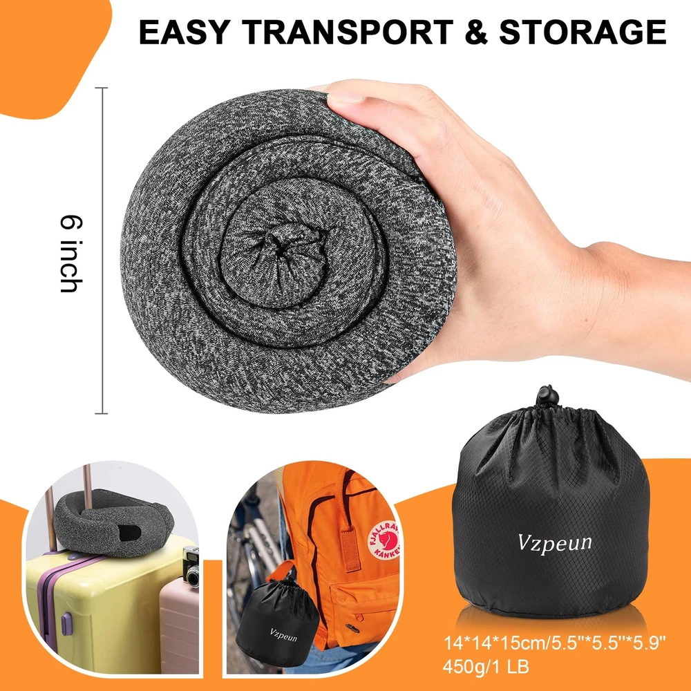 Hooded Memory Foam Travel Neck Pillow for Airplane Comfort