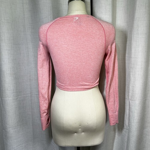 Gymshark Womens Cropped Long Sleeve Top Beavisionary Size Small Coral Thumb Hole - Picture 8 of 12