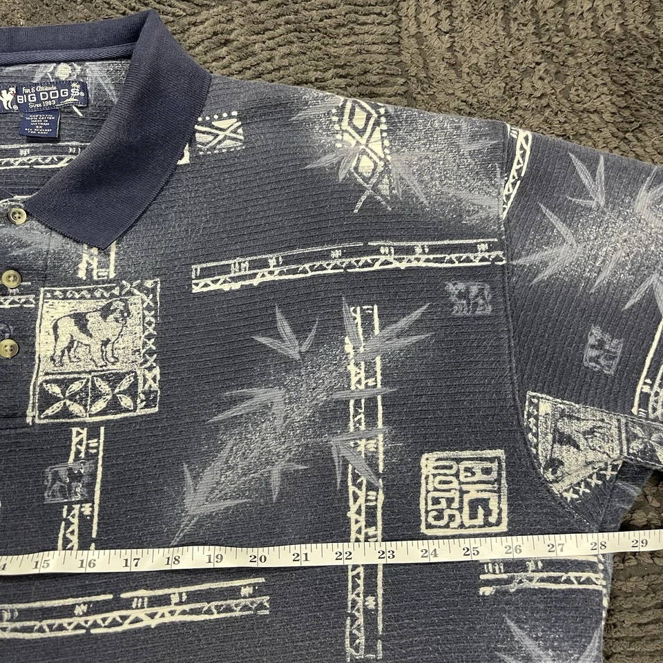 Big Dogs Men’s 3X Polo Shirt Blue Cotton Hawaiian Tribal Print Short Sleeve - Image 3 of 4