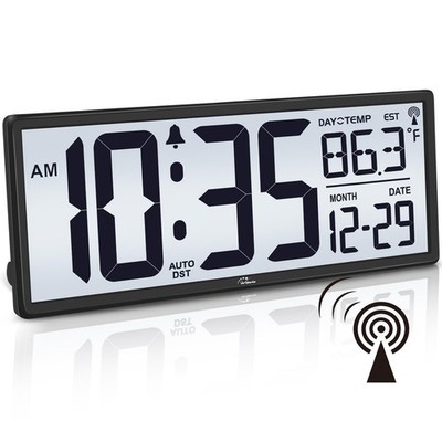 WallarGe 14.5'' Atomic Clock with Backlight, Large Digital Wall Clock Battery...