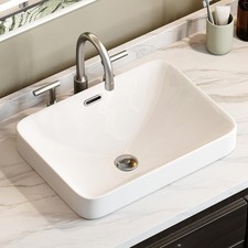 HOROW 18x13 Inch Drop in Bathroom Sink Semi Recessed Ceramic Vessel Deep Basin