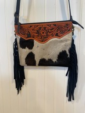 American Darling Cowhide Purse Western Fringe Hand Tooled Leather Purse Cowgirl