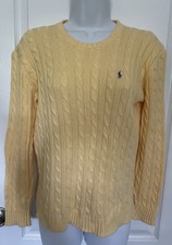 Women s Ralph Lauren Bright Yellow Cable Knit Cotton Sweater SMALL