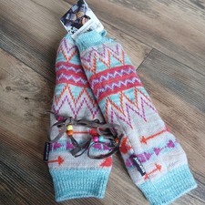 NWT Muk Luks Leg Warmers Fair Isle Pearl Multi Color Knit Boho Beaded Tie NIB