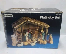 Vintage Sears Nativity Set Complete Set In Original Box 32 97889 Stable &11 Figs