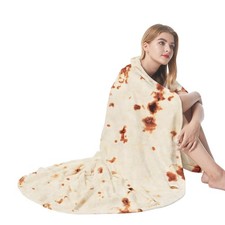 Burrito Tortilla Blanket 60in, Double Sided Super Soft Flannel Throw, Gag Nov...