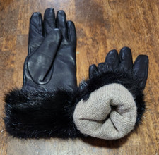 UNBRANDED Women's Leather Gloves w/ Fur Cuffs  Knit Lining Sz Unknown