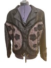 Spiegel schwarze Seidenjacke mit transparenten Spitzeneinsätzen & Blumenperlen Größe L