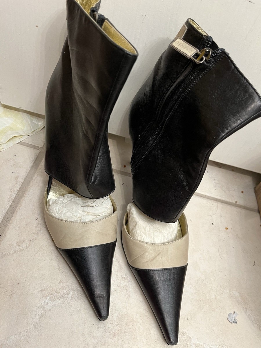 20990✨CHANEL パイソンレザー ポインテッドトゥ アンクルブーツ CHANEL RUNWAY CHANEL LOGO BLK LEATHER PEEKABOO DESIGN STILETTO