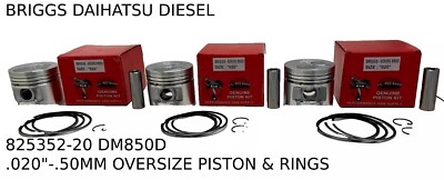 3 .020 OVERSIZE PISTON & RINGS FITS BRIGGS DAIHATSU DIESEL DM850D # 825352-20