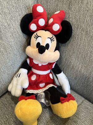Disney Minnie Mouse Red Polka Dot Dress Bow 14” Plush Stuffed Animal A11 