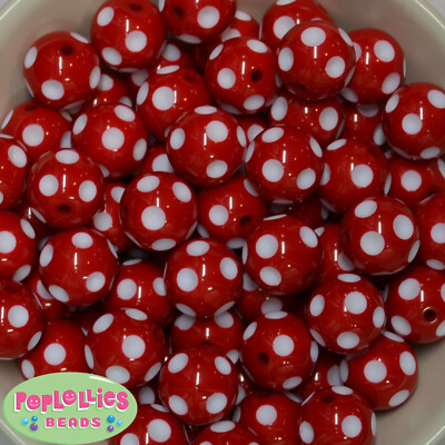 20mm Red Polka dot Acrylic Chunky Bubblegum Beads 20pc Gumball