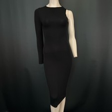 ASOS Black Asymmetric One Long Sleeve Bodycon Midi Dress Size 8