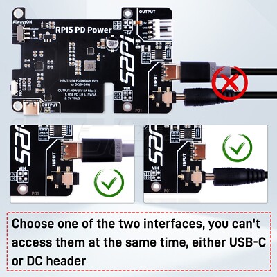 RPi 5 PD Power Expansion Board for Raspberry Pi 5 Always-ON switch