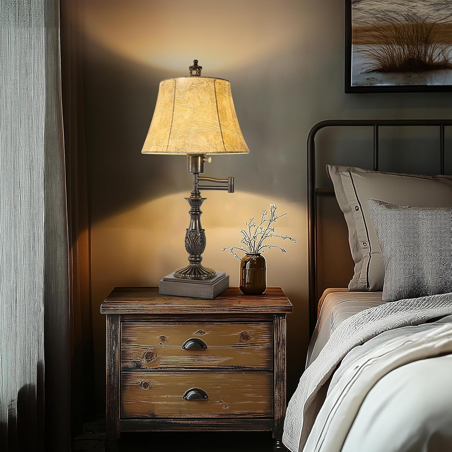 23.5" Rustic Traditional 350° Adjustable Swing  Table Lamp Set of 2 with USB A+C