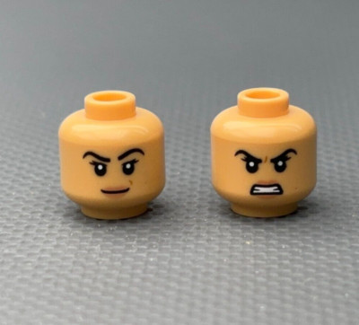 LEGO Minifigure Medium Tan Female Head Black Eyebrows Grin Dimple Angry Teeth x1